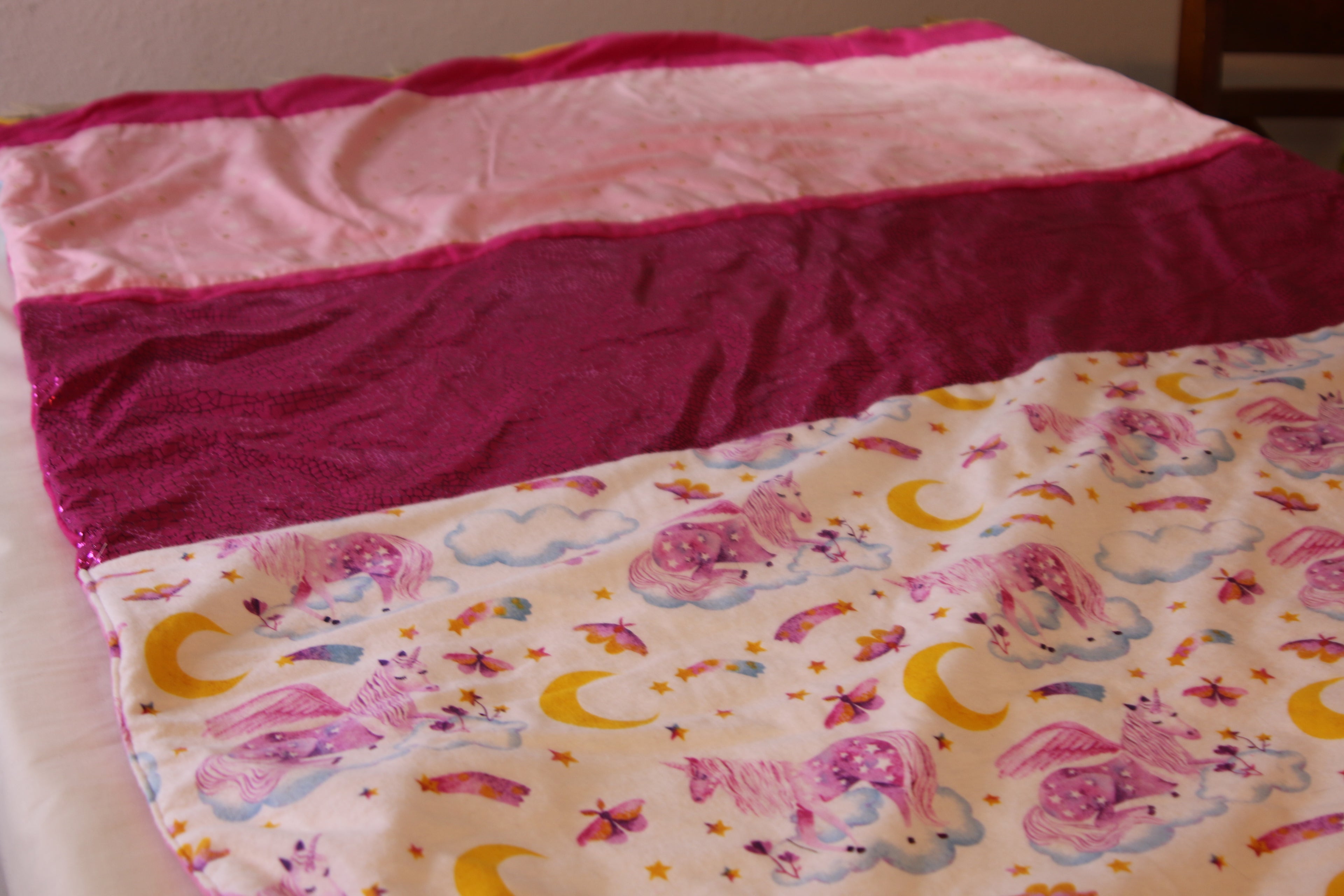 Pink and white unicorn pattern blanket