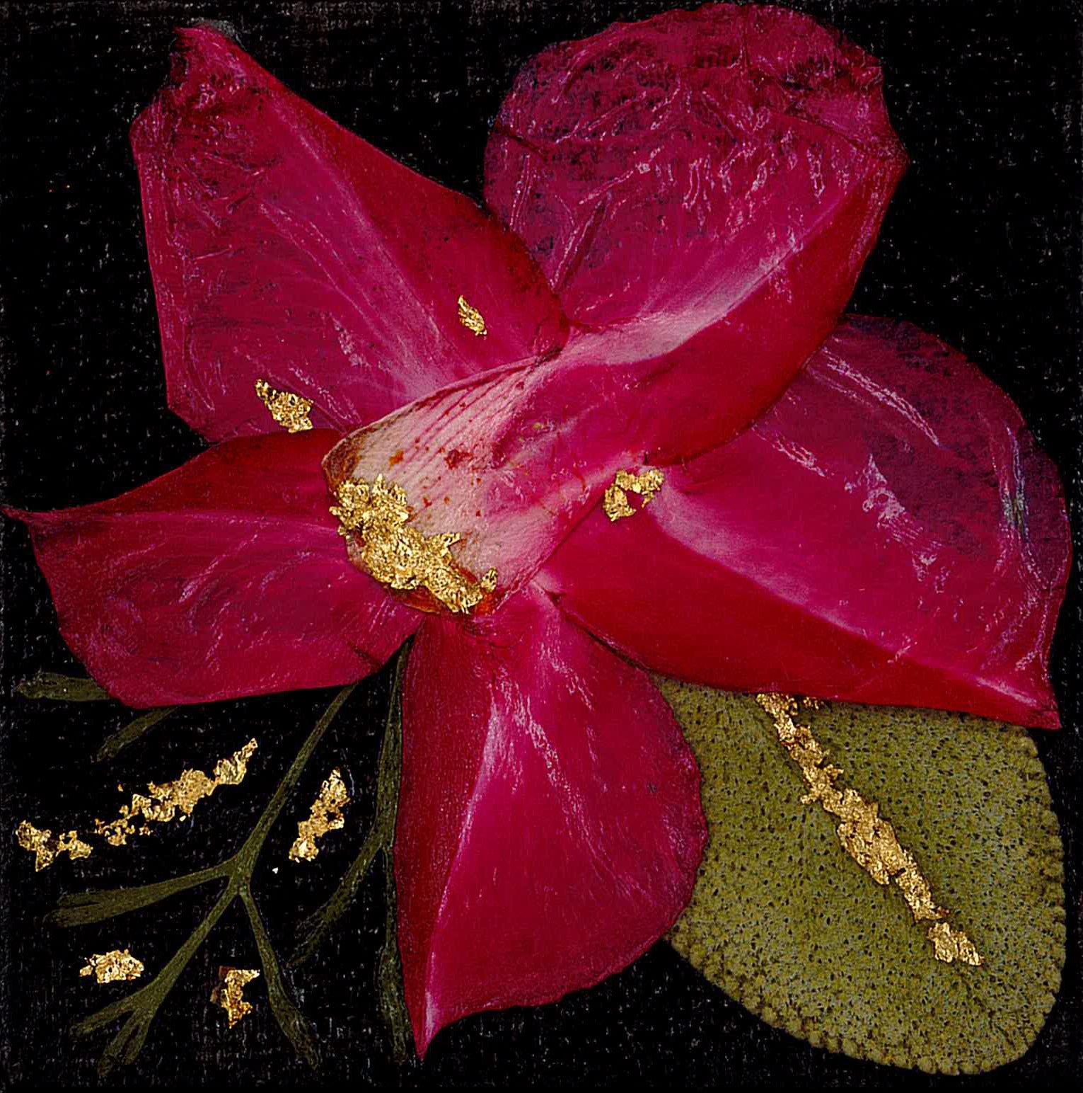 "Tropical Light" mini flower art with gold and sage