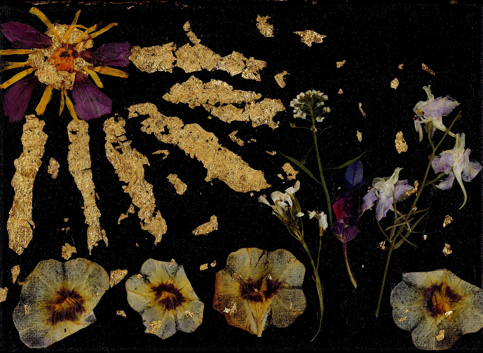 "Summer sunbeams" acrylic, flowers and gold on 5x7-inch stretched canvas