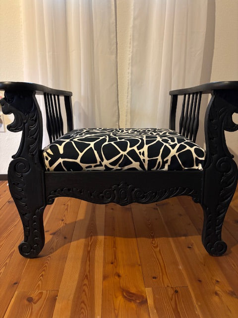 Upholstered Antique Chair with Customized Pillow and Seat Upholstery