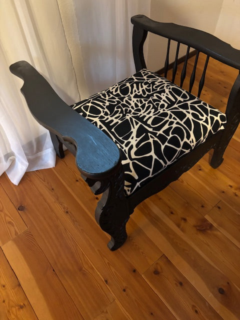 Upholstered Antique Chair with Customized Pillow and Seat Upholstery