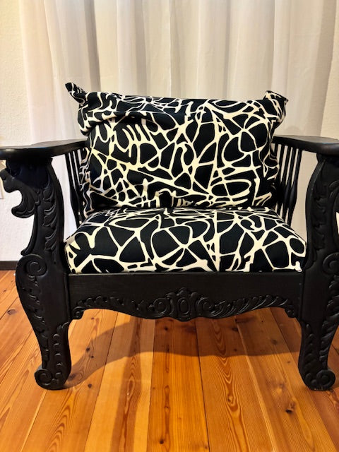 Upholstered Antique Chair with Customized Pillow and Seat Upholstery