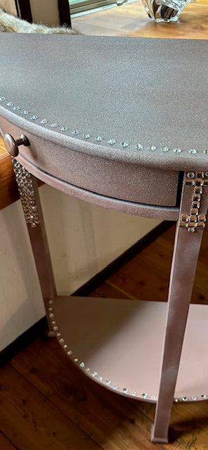 SOLD Rhinestone and crystal-encrusted pink table.