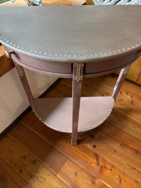 SOLD Rhinestone and crystal-encrusted pink table.